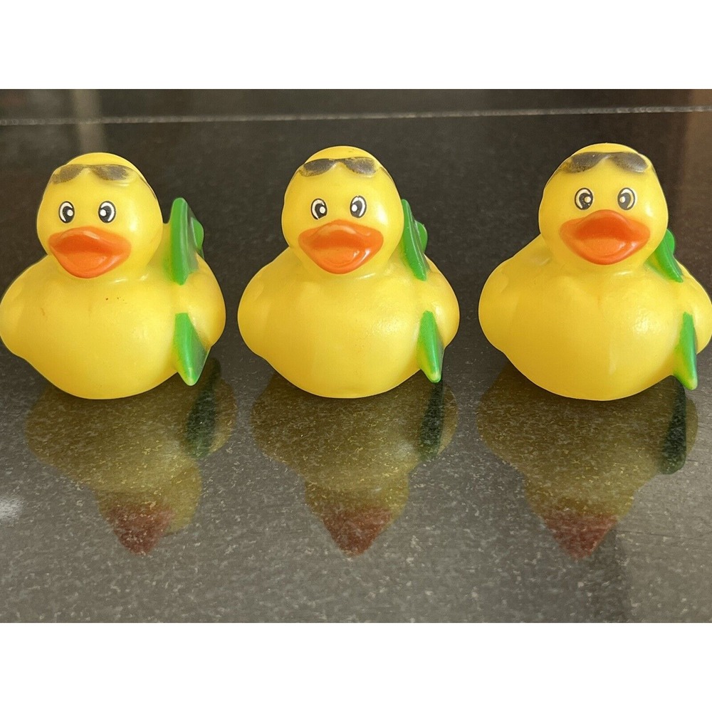 SURFER DUCKIE - Lot of 3 Rubber Ducky Toy Ducks With Sunglasses & Surfboard 2"
